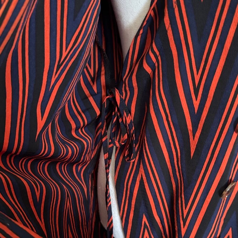 Top Shop | Blue and Red Chevron Button Front Midi Dress Size 6 - Picture 11 of 13
